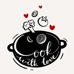 Cook with love hand lettering hand drawn