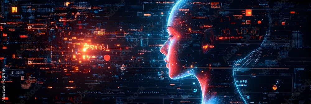 Aufkleber Futuristic digital interface concept showcasing the fusion of intelligence and human cognition.