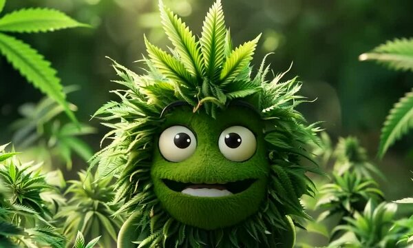Smiling Cannabis Creature in a Green Forest