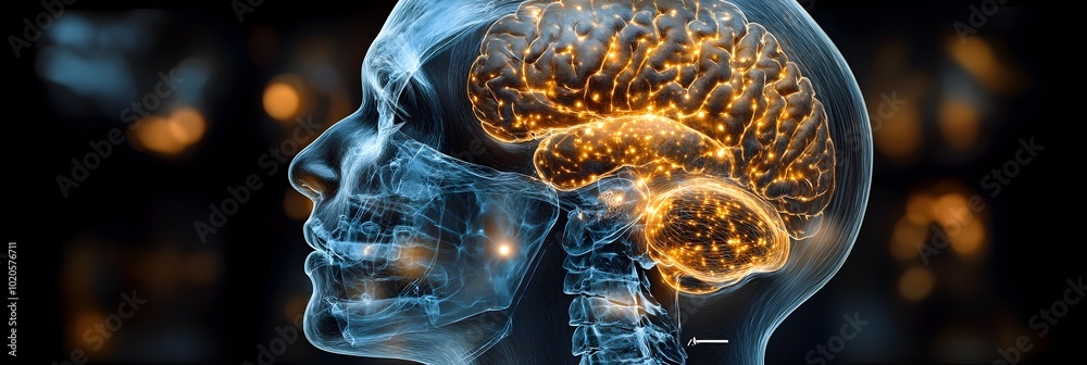 Poster glowing digital human brain concept with neurological network and connections. futuristic technology
