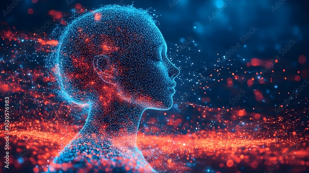 Aufkleber glowing fractal mind:exploring the frontiers of digital consciousness with vibrant particles and neu