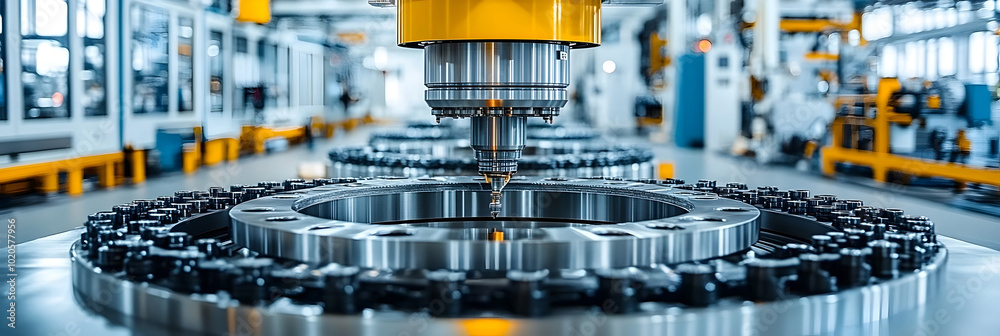 Leinwandbilder high-precision cnc machining in a modern industrial factory with robotic arm performing automated me