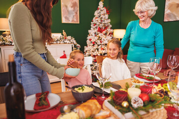 Women bringing sweets for family Christmas dinner