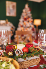 Christmas dinner table setting decor detail