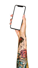 Smartphone png in tattooed hand sticker on transparent background