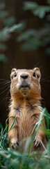 Naklejka premium Small rodent standing in the grass looking up, animal background