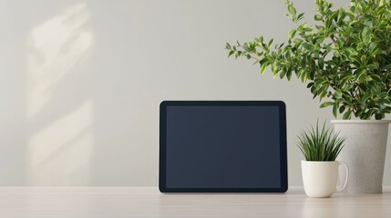 Horizontal black tablet with a blank screen, minimalist design, suitable for mockups of apps, digital artwork, or presentation templates