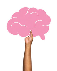 Hand holding brain png sticker, transparent background
