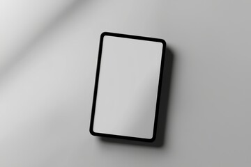 Isolated black tablet screen on a clean white surface, empty display, ready for content insertion, ideal for tech branding or promotional visuals