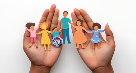 Hands Holding a Paper Cutout of a Family Representing Care, Inclusion, and Diversity