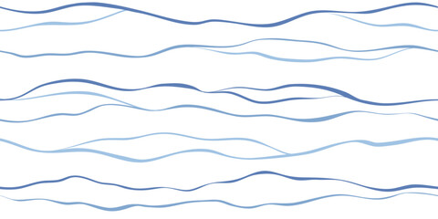 Sea waves seamless vector pattern. Hand drawn water background. Wavy ocean print, curly paint lines, watercolor