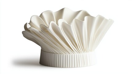 Pristine white chefs hat with elegant pleats, isolated on white background, ideal for restaurant logos, cooking competitions, or culinary training visuals