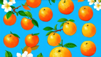 Set of hand drawn oranges fruits with leaves, branches and flowers. Vector modern botanical illustration. Set of citrus tropical fruits. Summer design for pattern, poster, card, fabric, banner, cover