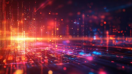 Obraz premium Futuristic digital background with glowing lines and abstract data grids, representing big data and internet business technologies in a sci-fi style vector art