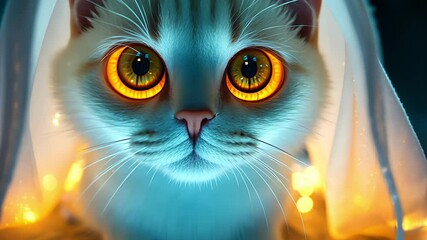 cute cartoon ghost cat. Happy Halloween Holidays. Created with Generative AI.