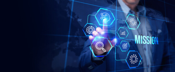 Mission concept. Financial success concept on virtual screen. Business, technology, internet and...