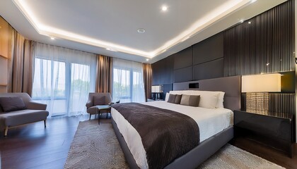 Fototapeta premium Modern luxury interior design of modern bedroom, Black accent,