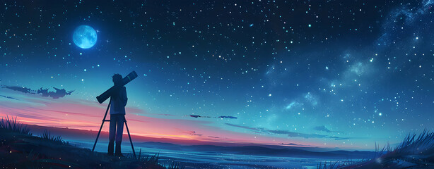 Obraz premium Stargazing: Telescope Silhouetted by a Beautiful Night Sky 