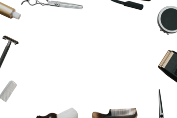 PNG barbershop frame with tools, job and career concept
