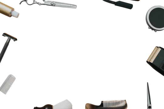 PNG barbershop frame with tools, job and career concept