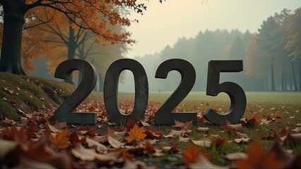2025 calendar, autumn landscape, forest after rain