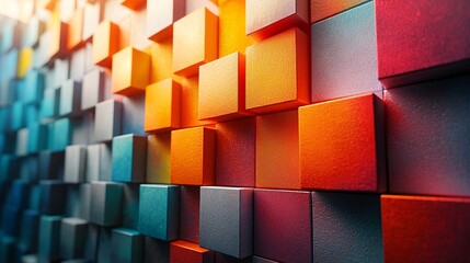Fototapeta premium Cubic Illusion: Close-Up of Vibrant 3D Cube Wallpaper with Playful Shadows