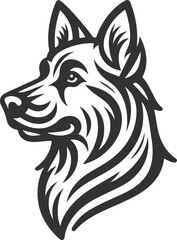 German shepherd dog in different poses on a white background objects silhouette illustration.