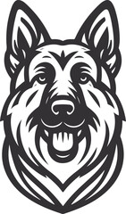 German shepherd dog in different poses on a white background objects silhouette illustration.