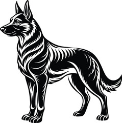 German shepherd dog in different poses on a white background objects silhouette illustration.