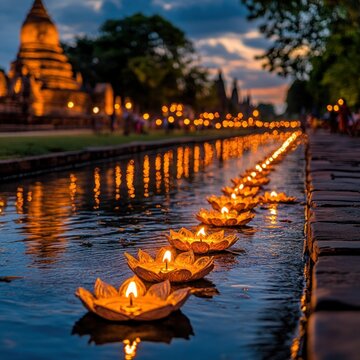 Sukhothai Loy Kratong Festival: Lamplighter at Historical Park Ruins in Northern Thailand