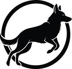 German shepherd dog in different poses on a white background objects silhouette illustration.