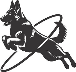German shepherd dog in different poses on a white background objects silhouette illustration.