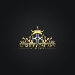 Luxury Crown Logo with Elegant Flourishes and Monogram