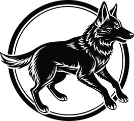 German shepherd dog in different poses on a white background objects silhouette illustration.