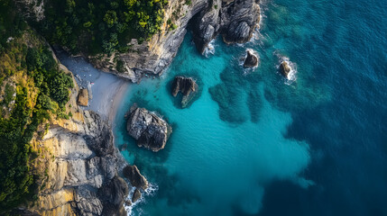 Obraz premium Cinque Terre National Park, Italy: A picturesque scene of the colorful cliffside villages in Cinque Terre National Park, Italy, with a stunning coastal backdrop.
