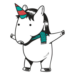 Png happy unicorn cartoon hand drawn sticker, transparent background
