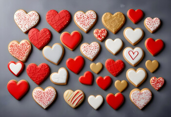 Obraz premium Heart shaped cookies on neutral background
