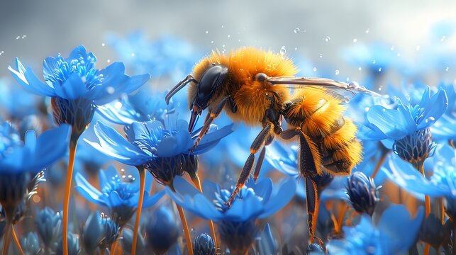 Modern illustration of a neon yellow bee buzzi. AI generated