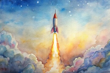 Rocket launch in dramatic style with fiery colors representing ambition and progress