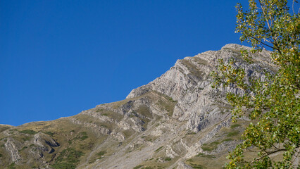 Mountain landscape with high limestone peaks on a sunny day