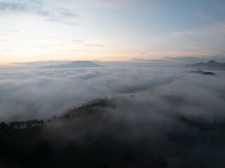 Drone aerial view of landscape mountains view in summer season,High angle view over countryside at northern Vietnam