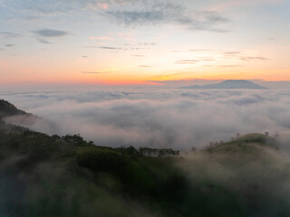 Drone aerial view of landscape mountains view in summer season,High angle view over countryside at northern Vietnam