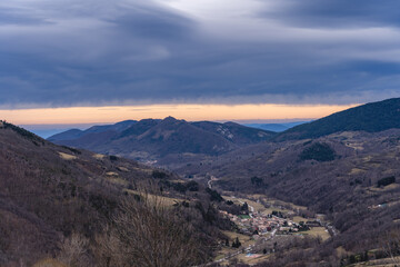 Camprodon valley at dusk with dramatic clouds, Pyrenees, Ripollès, Catalonia, Spain © Avasile photoshop