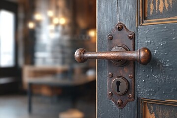 Obraz premium Rustic door handle with keyhole. Ideal for projects about home improvement, security, and old-world charm.