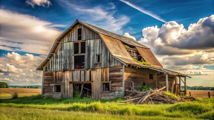 Obraz premium Forced perspective landscape with a deteriorating barn