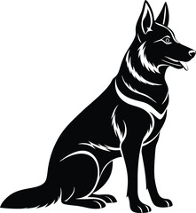 German shepherd dog in different poses on a white background objects silhouette illustration.