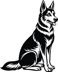 German shepherd dog in different poses on a white background objects silhouette illustration.