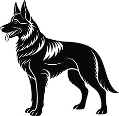 German shepherd dog in different poses on a white background objects silhouette illustration.