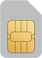 Phone sim card. ID card mockup template. Realistic vector illustration for design. Mobile cellular phone. Sign, symbol, icon or logo isolated on background. EMV gold chip. Concept of technology.