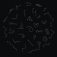 Set-of-drawn-arrows-on-a-dark-background.Vector.